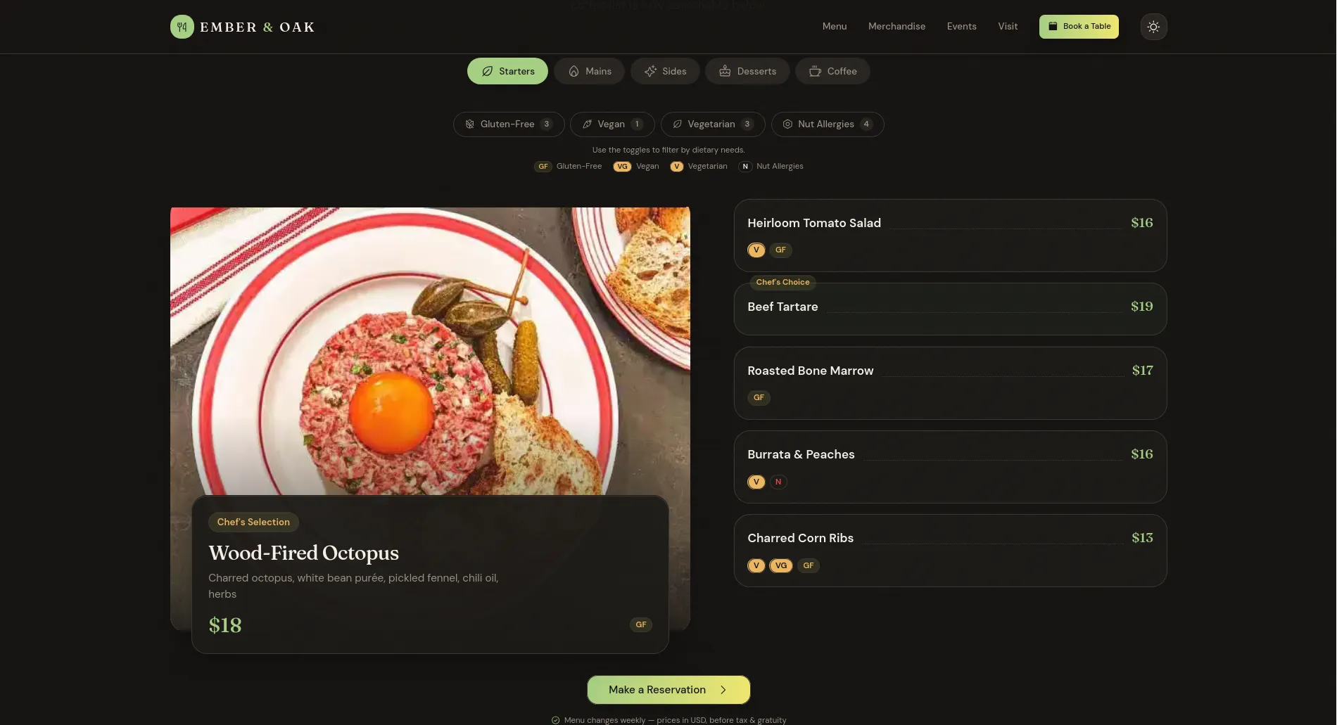 Ember & Oak digital menu